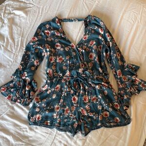 Jessica Simpson Floral Romper - Teal and Red